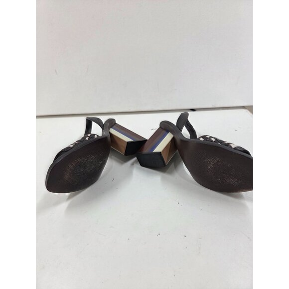 Tory Burch Emori Leather Open Toe Wooden Block Heel Slingback Size 6.5 - Picture 8 of 10